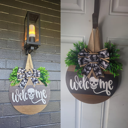 Halloween Spooky Skull Front Door Wreath | Rustic Welcome Sign 3