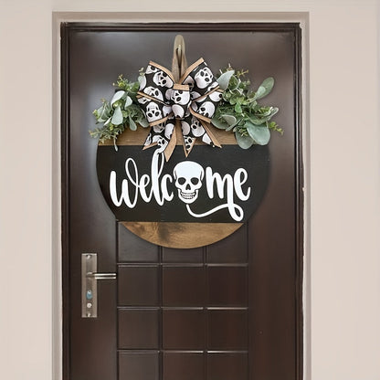 Halloween Spooky Skull Front Door Wreath | Rustic Welcome Sign 4