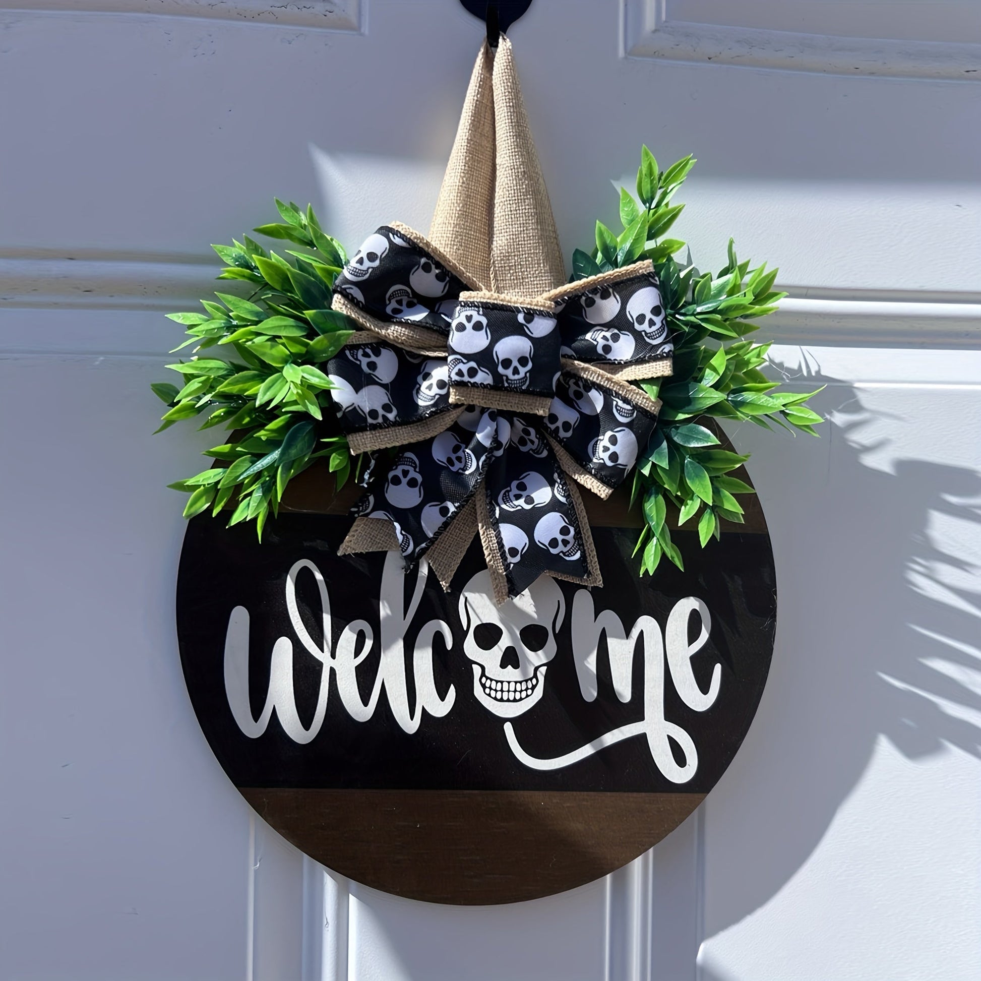 Halloween Spooky Skull Front Door Wreath | Rustic Welcome Sign 5