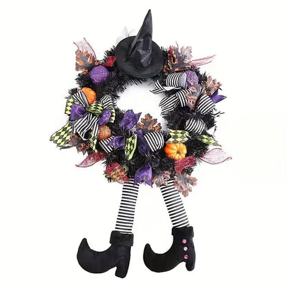 Halloween Whimsical Witch Legs Wreath | Festive Front Door Decor 0
