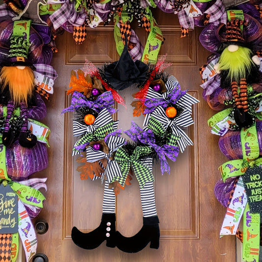 Halloween Whimsical Witch Legs Wreath | Festive Front Door Decor 1