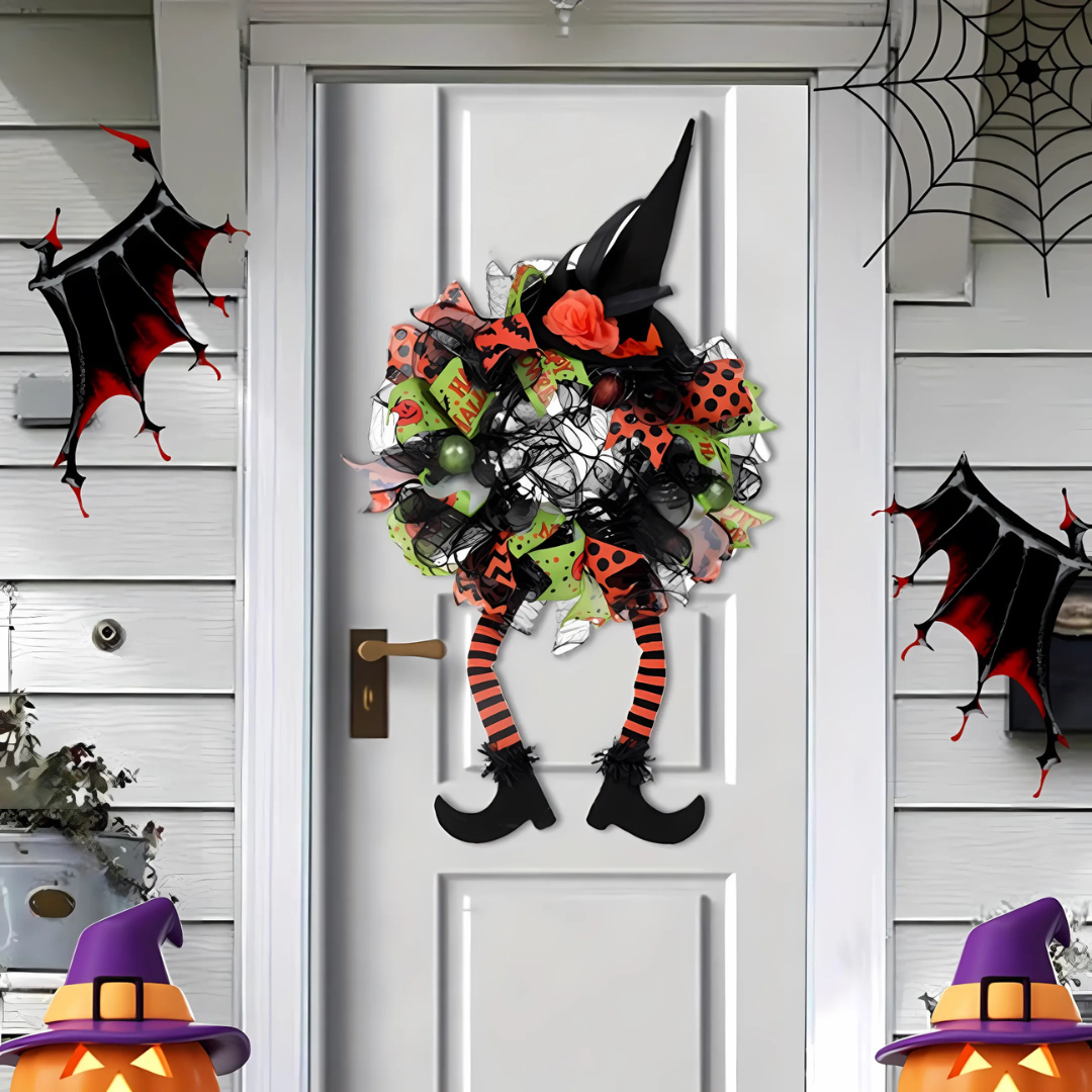 Halloween Witch Mesh Wreath – Whimsical Front Door Wreath for Spooky Season Decor 0