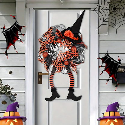 Halloween Witch Mesh Wreath – Whimsical Front Door Wreath for Spooky Season Decor 2