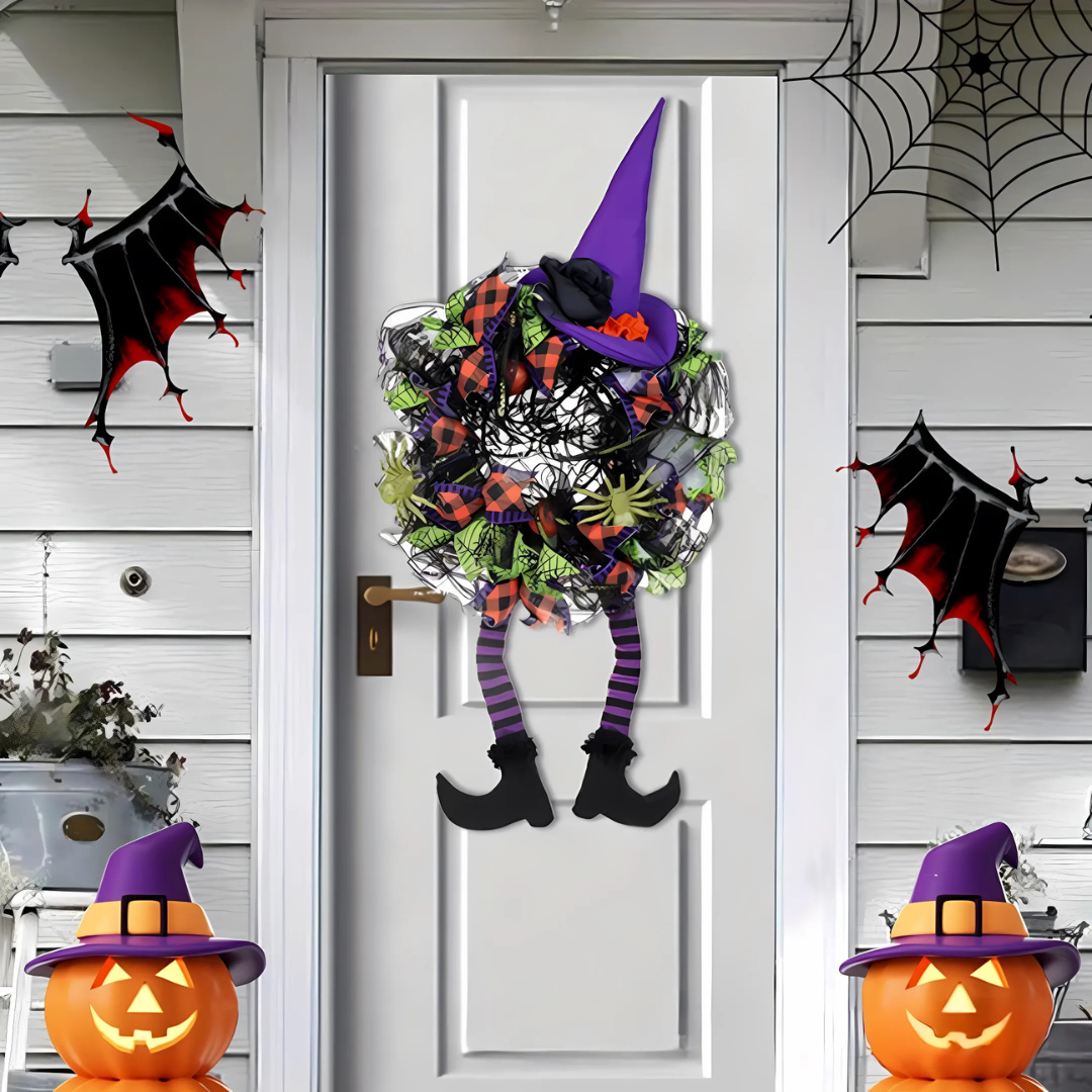 Halloween Witch Mesh Wreath – Whimsical Front Door Wreath for Spooky Season Decor 4