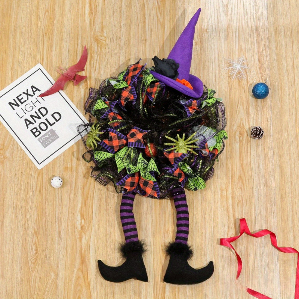 Halloween Witch Mesh Wreath – Whimsical Front Door Wreath for Spooky Season Decor 5
