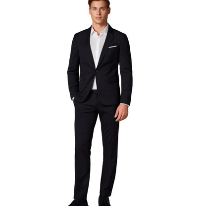 Hymans - Men's Slim-Fit Black Suit Set for Weddings and Formal Events-1