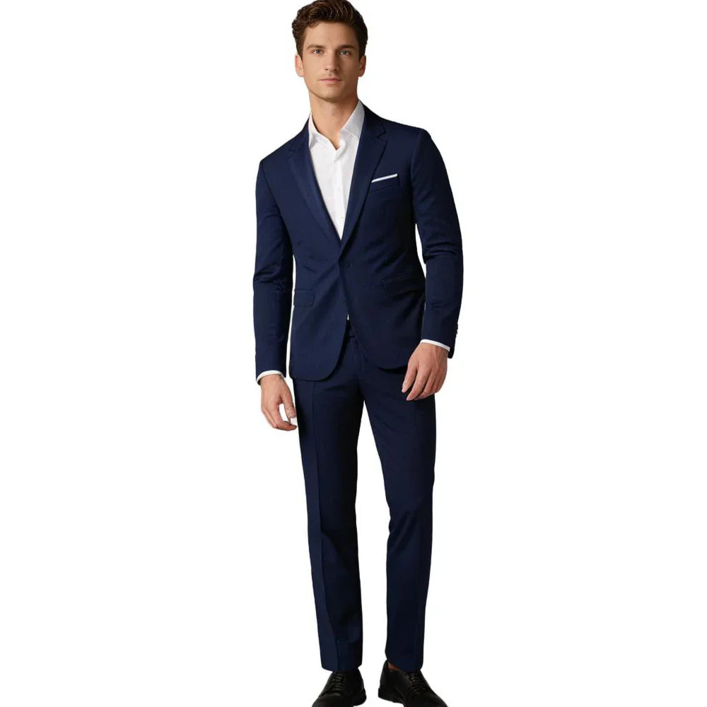 Hymans - Men's Slim-Fit Black Suit Set for Weddings and Formal Events-2