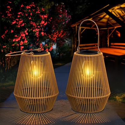 Elegant Solar Bamboo Outdoor Lantern - Waterproof Garden Lanterns for Cozy Ambiance-1