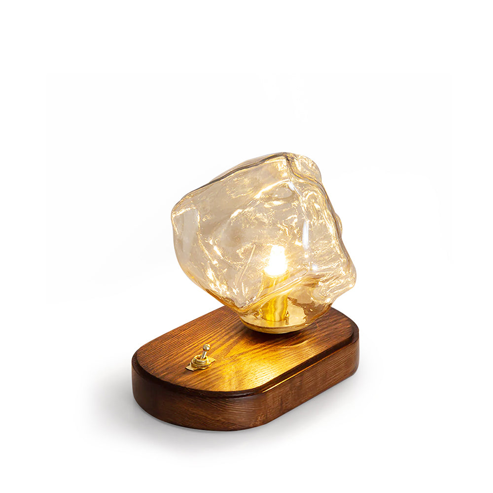 RusticLume – Amber Glass and Wooden Table Lamp