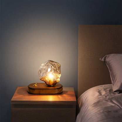 RusticLume – Amber Glass and Wooden Table Lamp