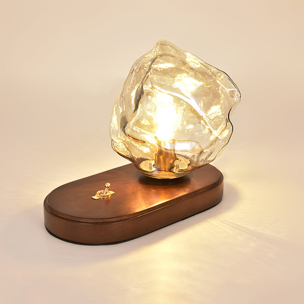 RusticLume – Amber Glass and Wooden Table Lamp
