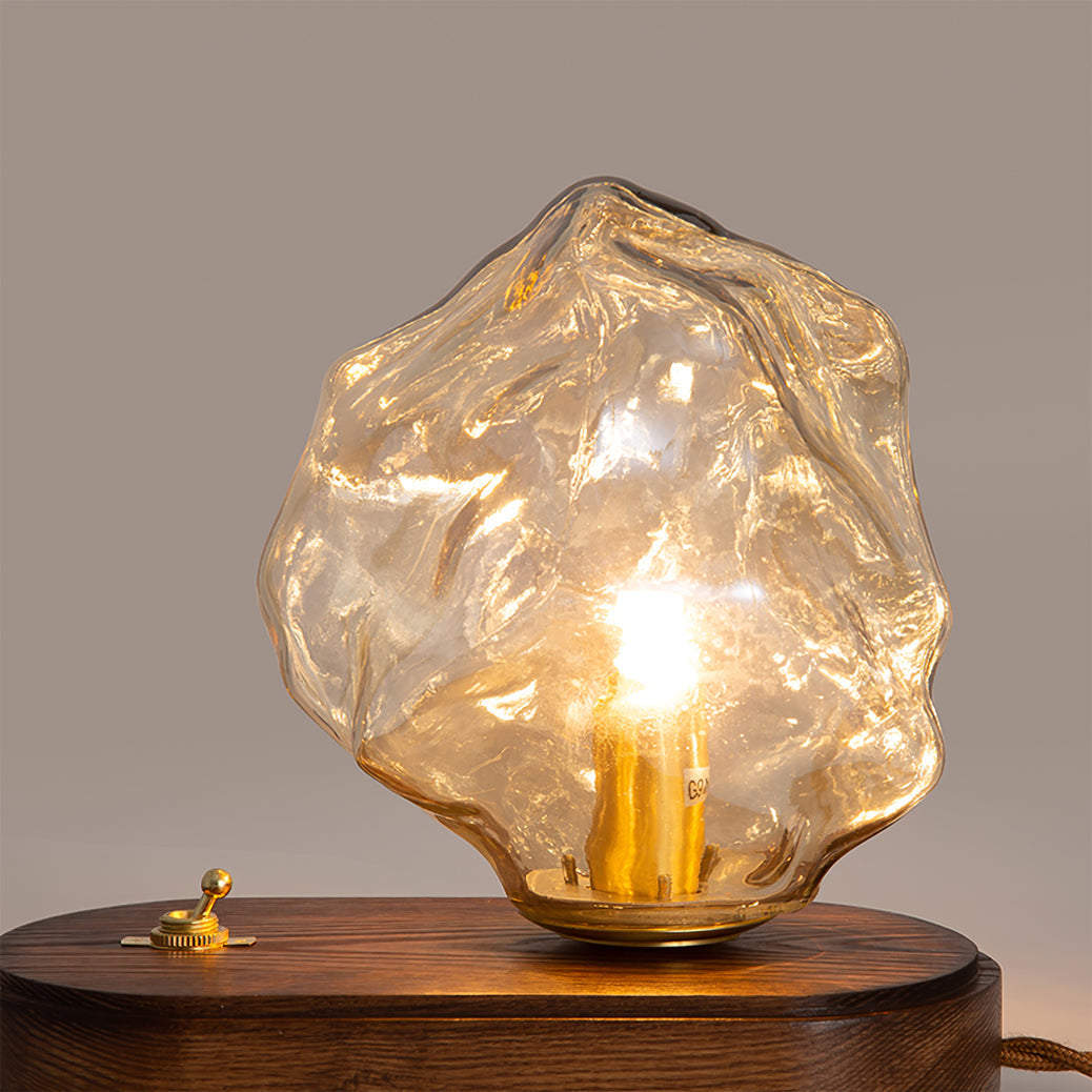 RusticLume – Amber Glass and Wooden Table Lamp