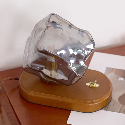 RusticLume – Amber Glass and Wooden Table Lamp