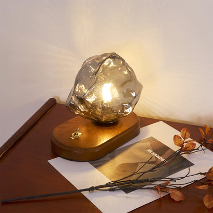 RusticLume – Amber Glass and Wooden Table Lamp