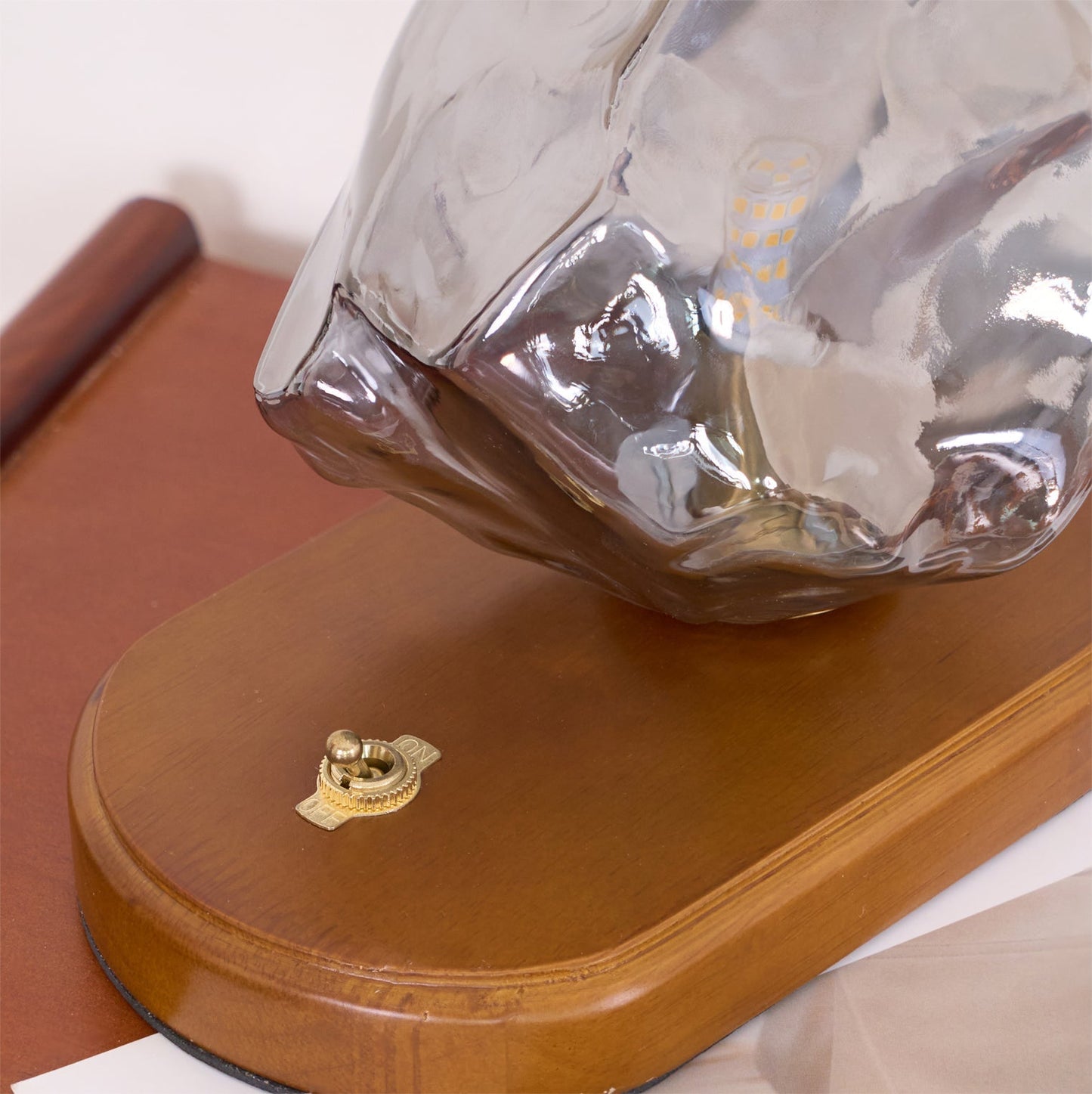 RusticLume – Amber Glass and Wooden Table Lamp