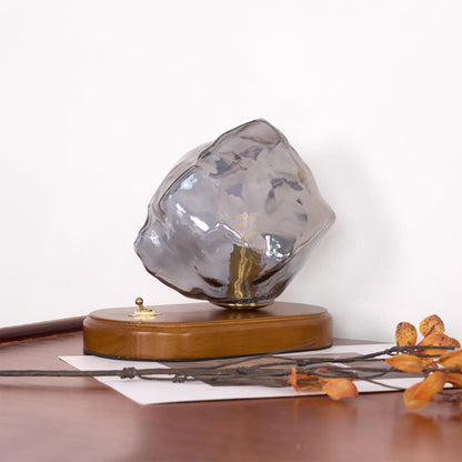 RusticLume – Amber Glass and Wooden Table Lamp