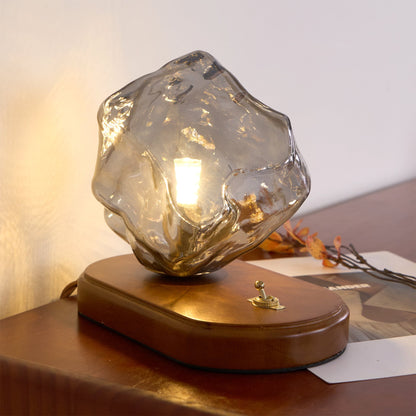 RusticLume – Amber Glass and Wooden Table Lamp