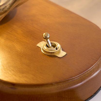 RusticLume – Amber Glass and Wooden Table Lamp