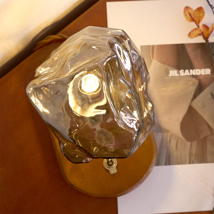 RusticLume – Amber Glass and Wooden Table Lamp