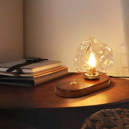RusticLume – Amber Glass and Wooden Table Lamp