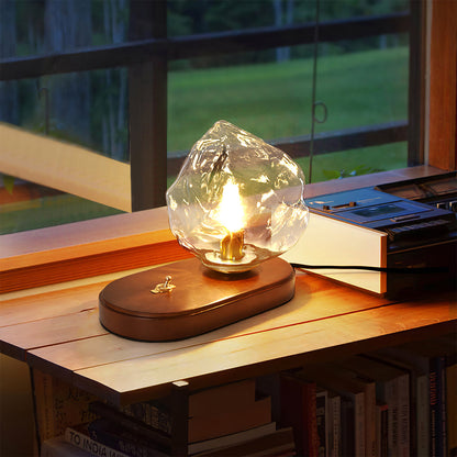 RusticLume – Amber Glass and Wooden Table Lamp