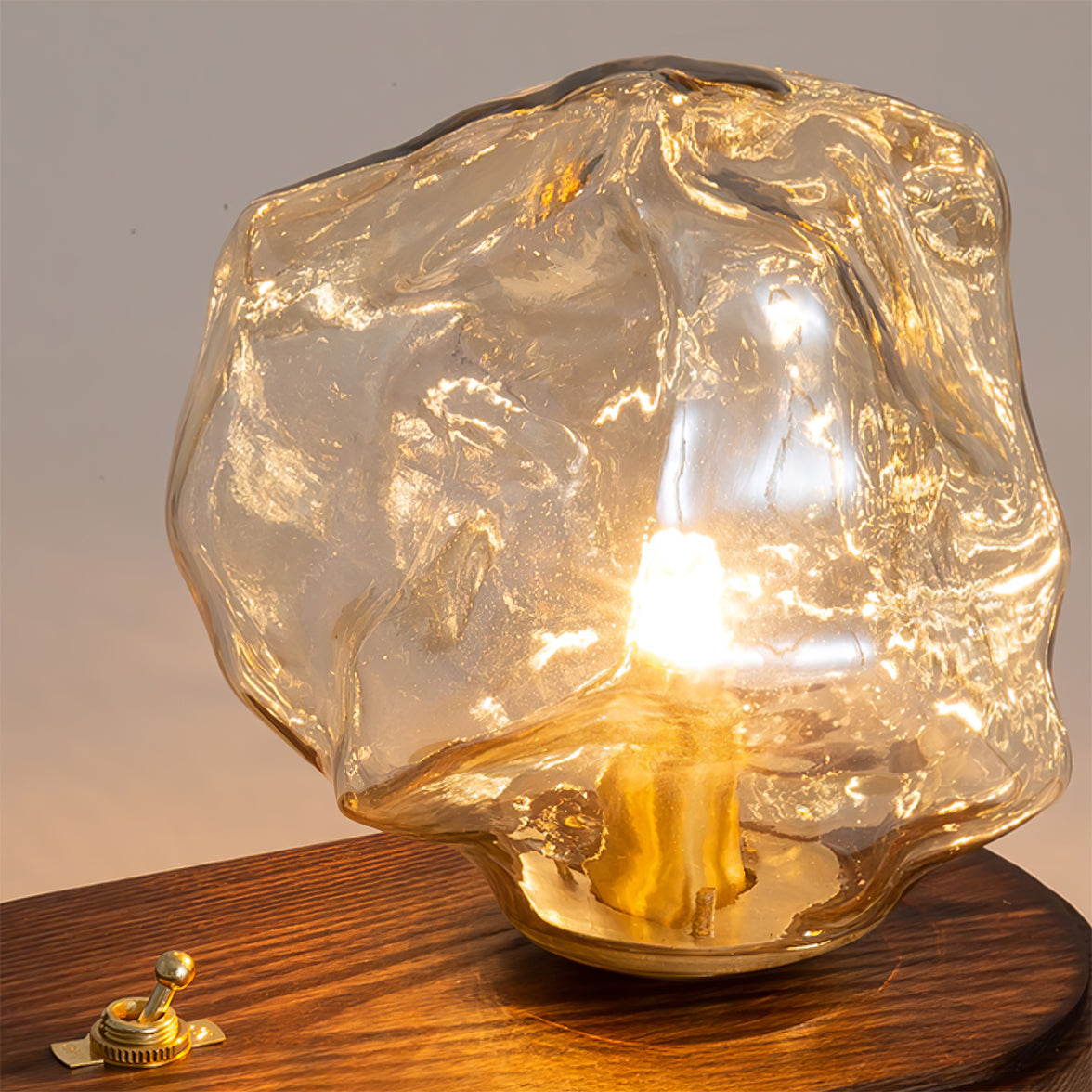 RusticLume – Amber Glass and Wooden Table Lamp