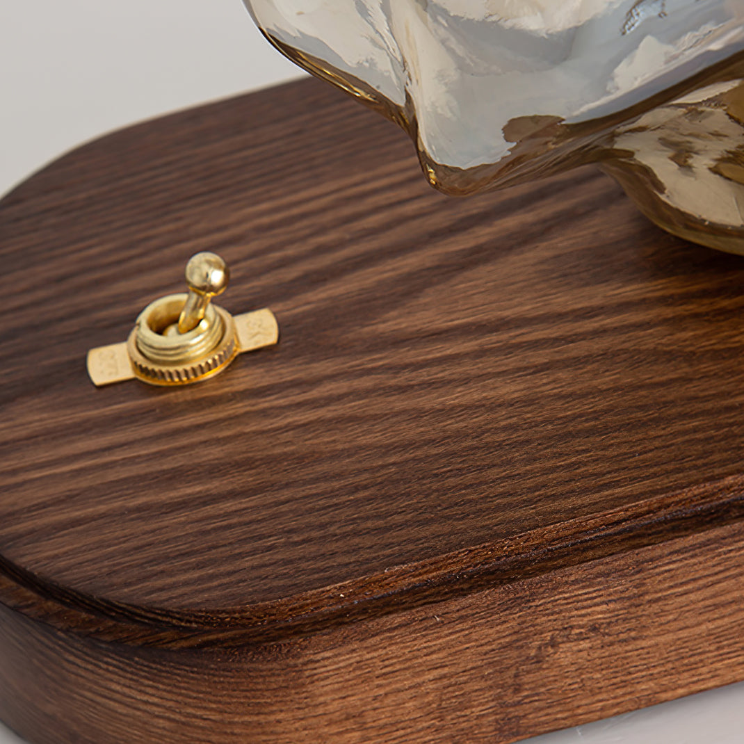 RusticLume – Amber Glass and Wooden Table Lamp