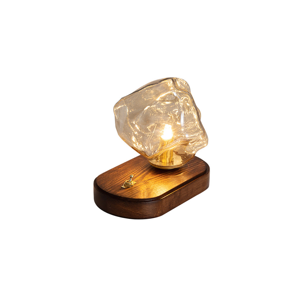 RusticLume – Amber Glass and Wooden Table Lamp