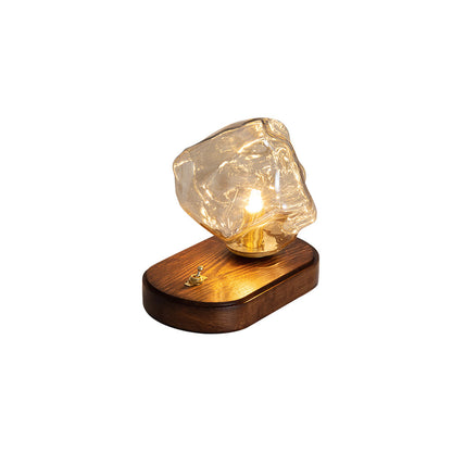 RusticLume – Amber Glass and Wooden Table Lamp