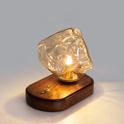 RusticLume – Amber Glass and Wooden Table Lamp
