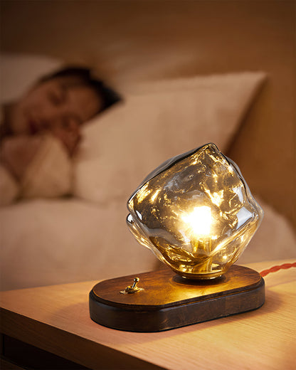 RusticLume – Amber Glass and Wooden Table Lamp