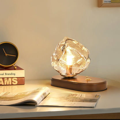 RusticLume – Amber Glass and Wooden Table Lamp