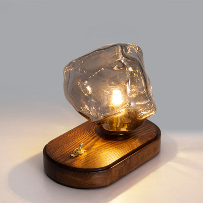 RusticLume – Amber Glass and Wooden Table Lamp