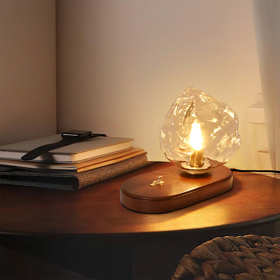 RusticLume – Amber Glass and Wooden Table Lamp