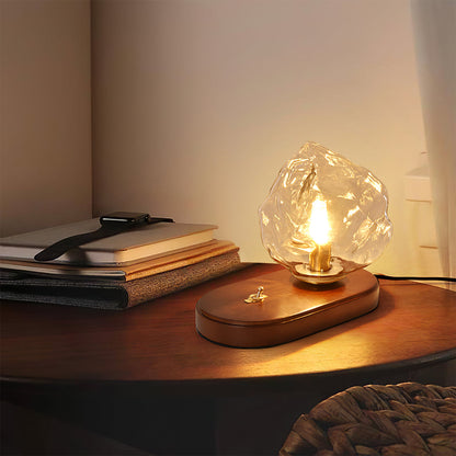RusticLume – Amber Glass and Wooden Table Lamp