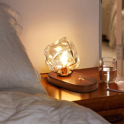 RusticLume – Amber Glass and Wooden Table Lamp