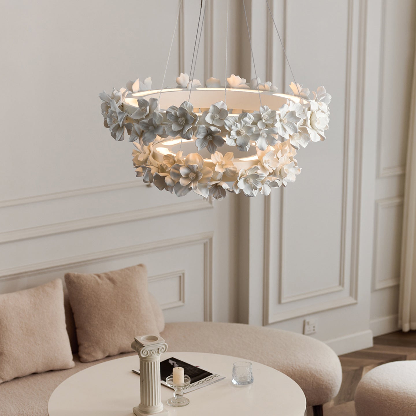 Illunor | Elegant Chandelier with Modern Touch of Ceramic Flowers 2