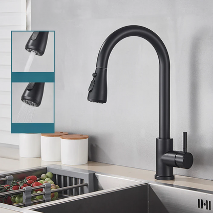 ObsidianFlow – Stylish Pull-Down Kitchen Tap