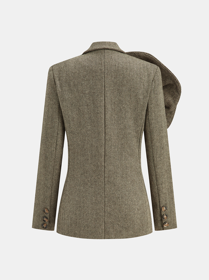 Large 3D Flower Single Button Tweed Blazer 2