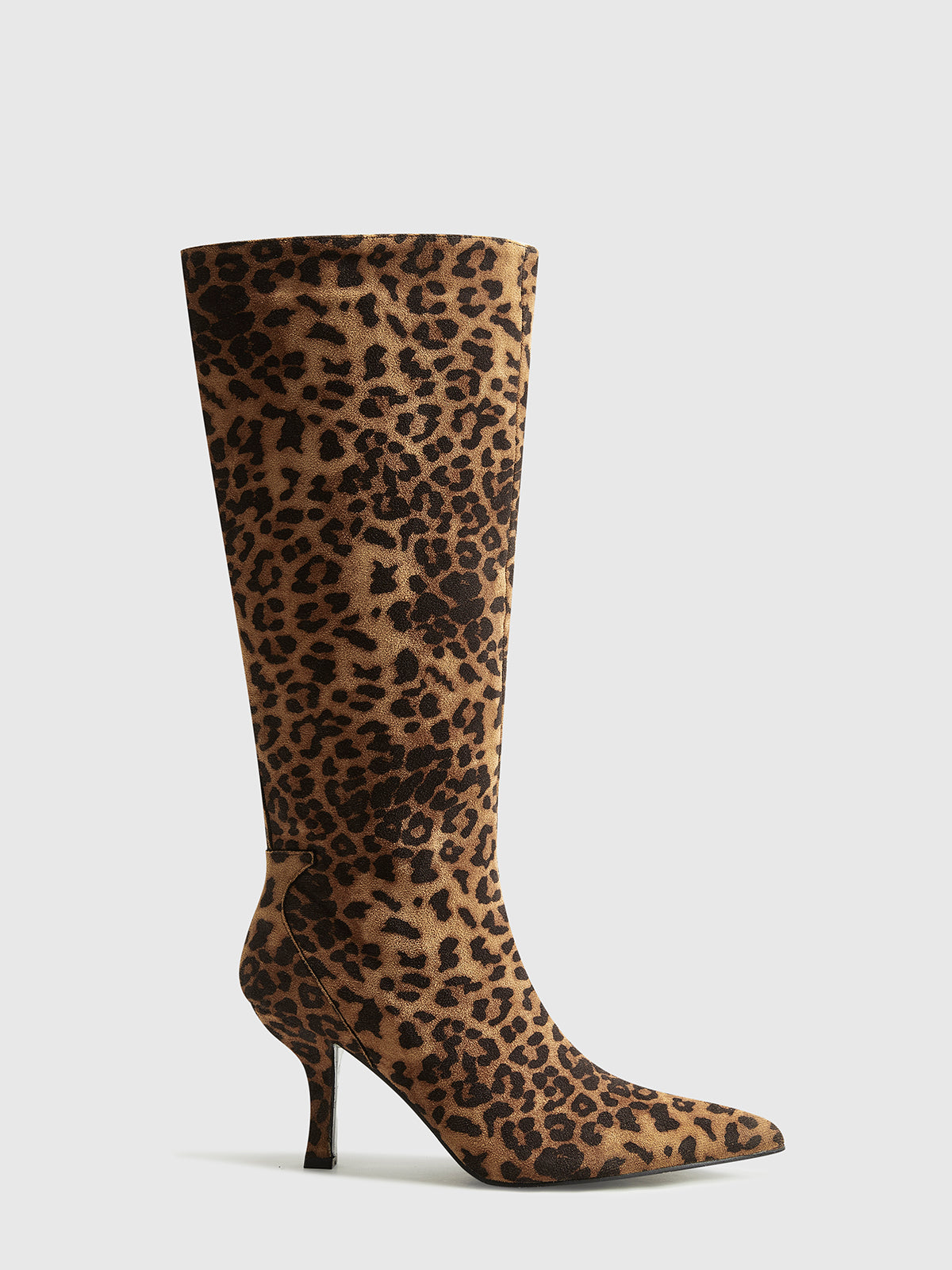 Leopard Print Knee High Boots for Women with Pointed Toe and Mid-Heel – Stylish & Comfortable 2