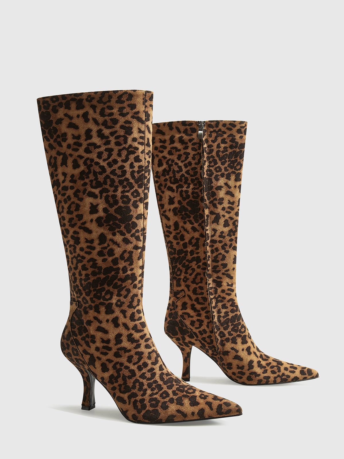 Leopard Print Knee High Boots for Women with Pointed Toe and Mid-Heel – Stylish & Comfortable 3