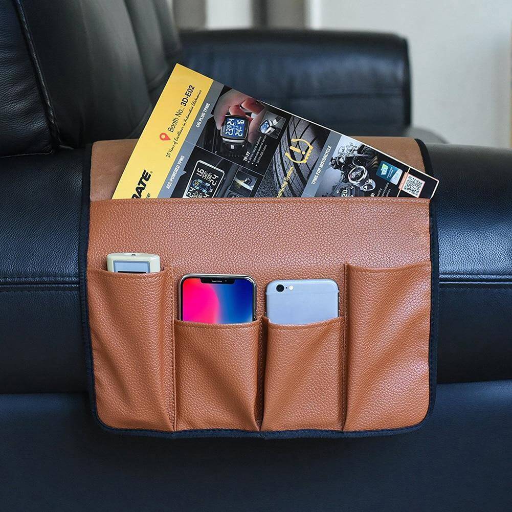 LuxorLeather | Stylish Durable PU Leather Armrest Organizer with 5 Pockets 5