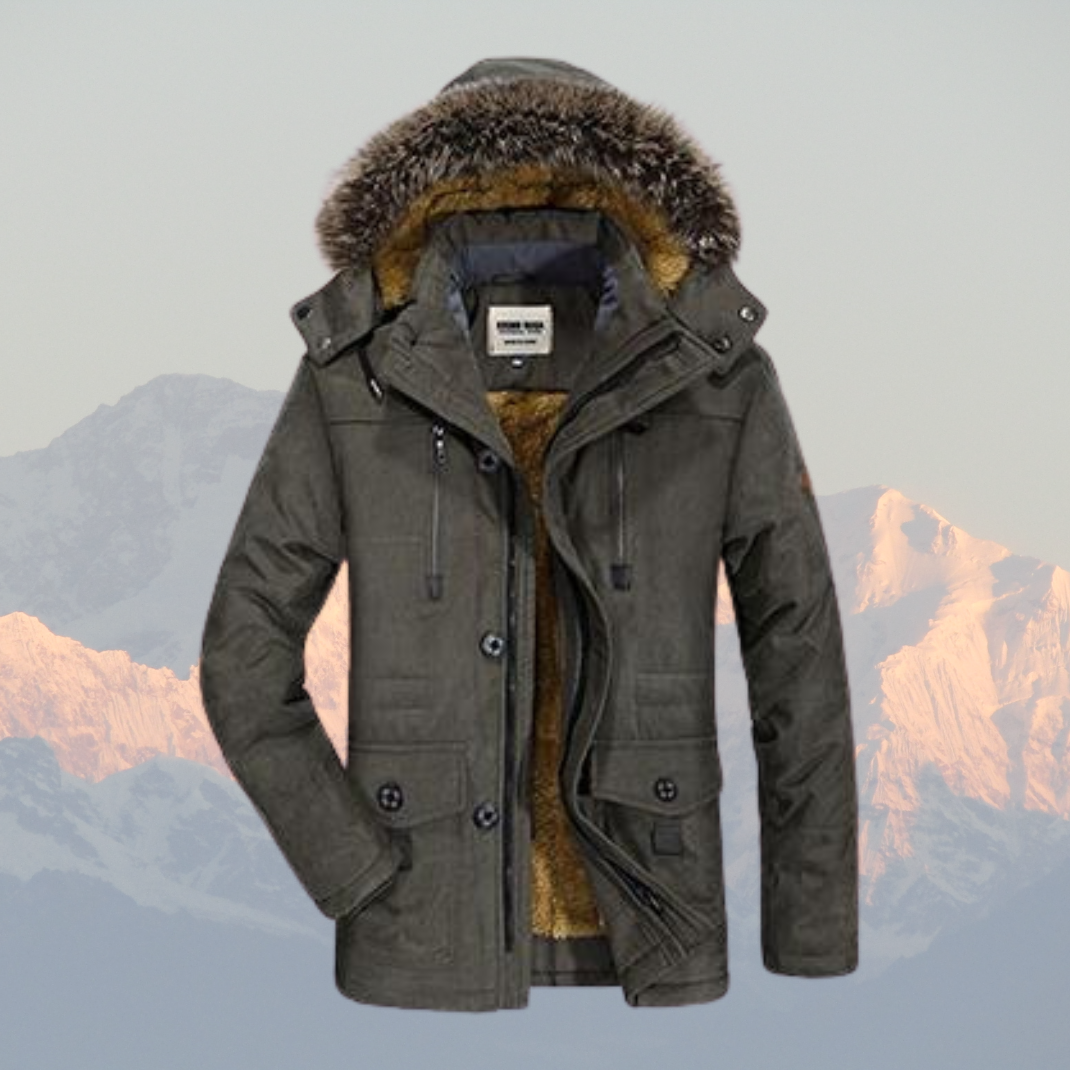 Men's Insulated Winter Parka Jacket with Faux Fur Hood – Water-Resistant Mid-Length Winter Jacket 1