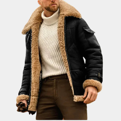 Men's Leather Winter Jacket with Aviator Style 2