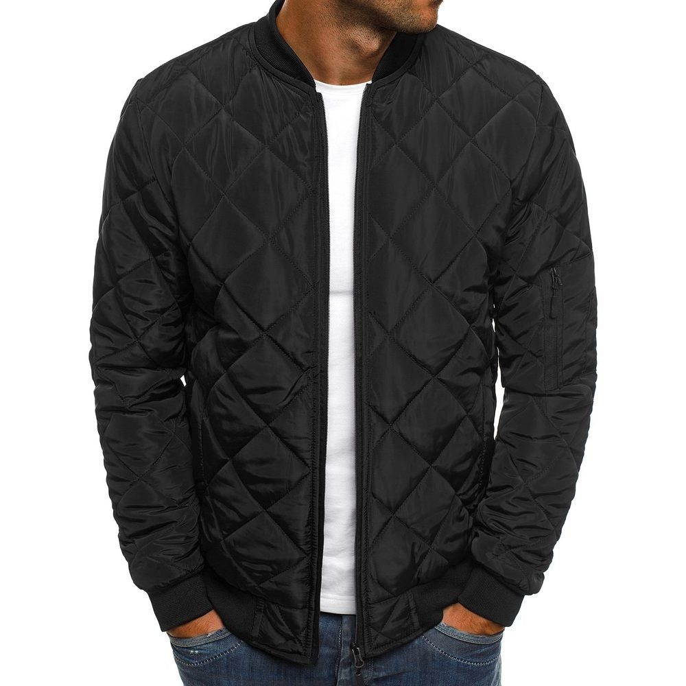 Men's Quilted Jacket with Diamond Stitch and Ribbed Trim – Regular Fit Winter Coat with Sleeve Zip Pocket 0