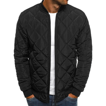 Men's Quilted Jacket with Diamond Stitch and Ribbed Trim – Regular Fit Winter Coat with Sleeve Zip Pocket 0