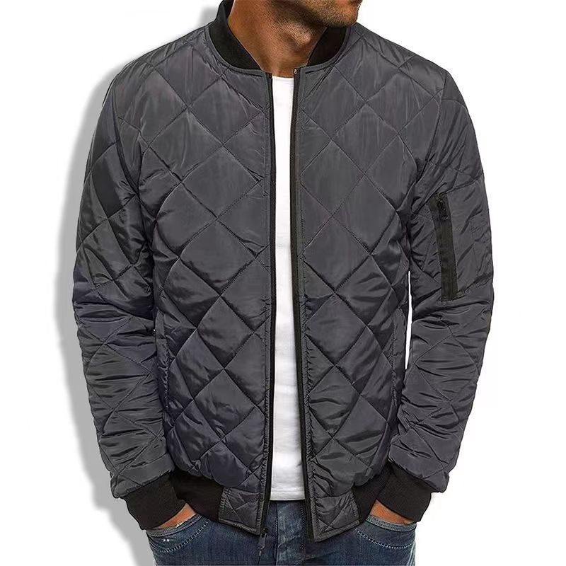Men's Quilted Jacket with Diamond Stitch and Ribbed Trim – Regular Fit Winter Coat with Sleeve Zip Pocket 2