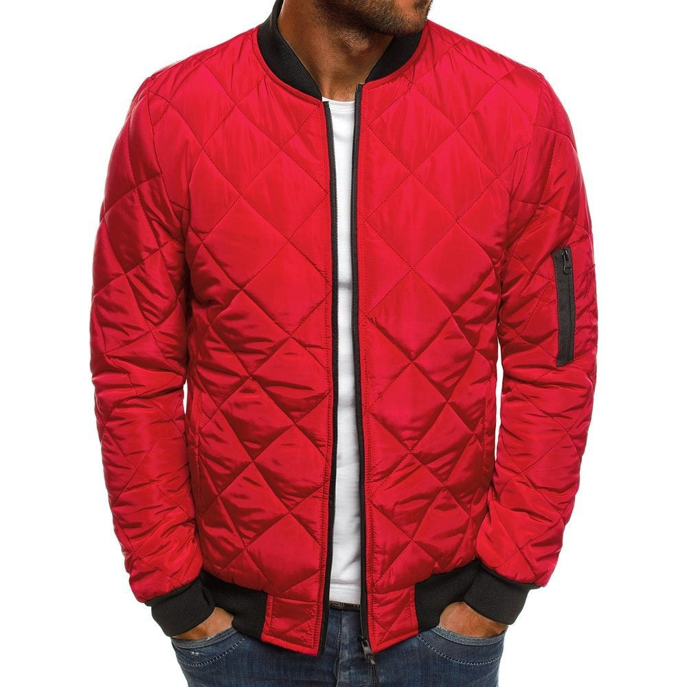 Men's Quilted Jacket with Diamond Stitch and Ribbed Trim – Regular Fit Winter Coat with Sleeve Zip Pocket 3