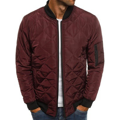 Men's Quilted Jacket with Diamond Stitch and Ribbed Trim – Regular Fit Winter Coat with Sleeve Zip Pocket 4