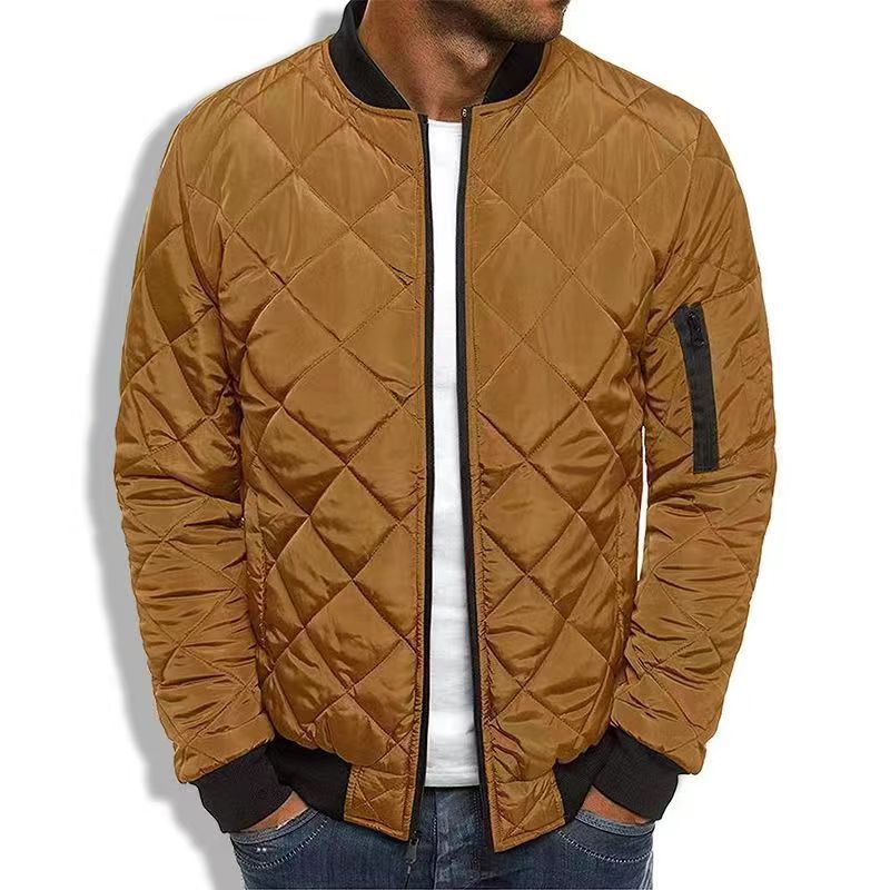 Men's Quilted Jacket with Diamond Stitch and Ribbed Trim – Regular Fit Winter Coat with Sleeve Zip Pocket 5